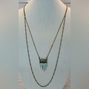 🩵 🌼 Mythologie Layered Boho Aqua Stone Pendant Gold Tone Necklace — Adjustable
